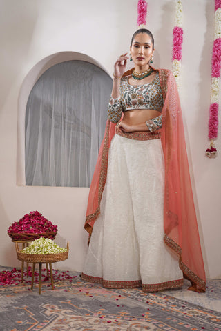 OFF WHITE AND RUST LEHENGA SET