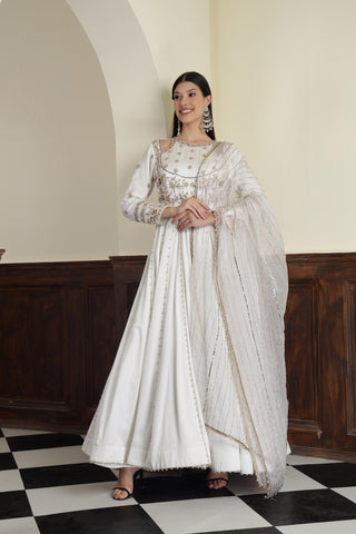 Women Embroidered Satin Fit & Flare Maxi Ethnic Dresses