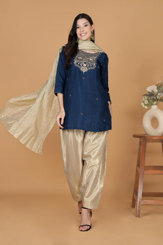 Yoke Design Stones & Beads Work Kurta With Salwar & Dupatta