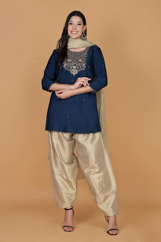 Yoke Design Stones & Beads Work Kurta With Salwar & Dupatta