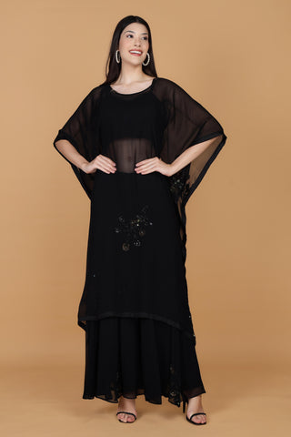 Women Woven Design Embroidered Kurta with Sharara