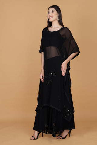 Women Woven Design Embroidered Kurta with Sharara