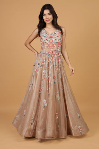 Women Floral Embroidered Maxi Ethnic Dress