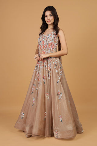 Women Floral Embroidered Maxi Ethnic Dress