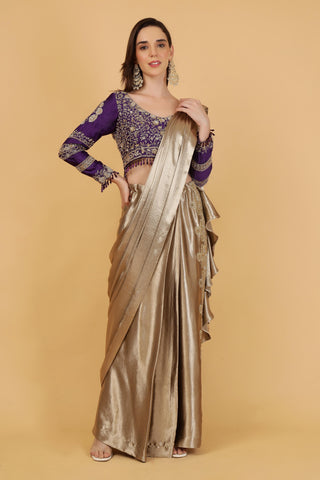 Women Satin Saree with Embroidered Blouse