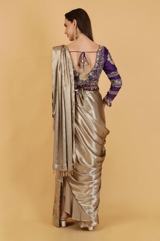 Women Satin Saree with Embroidered Blouse