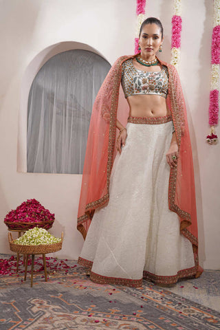 OFF WHITE AND RUST LEHENGA SET