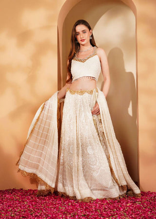 White on White Embroidered Georgette Lehenga with Blouse & Dupatta