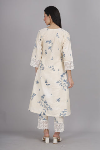 Elegant off-white and cream suit with Kroshia lace accents