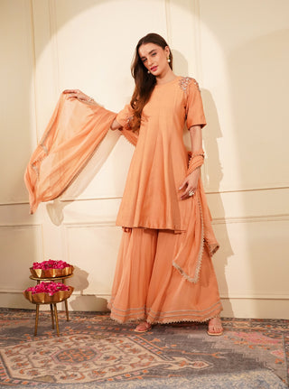 Embellished Peplum with Pearl Sequins & Stones, Georgette Sharara & Pearl-Detailed Dupatta