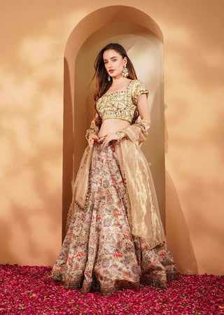 Heavy Embroidered Lehenga Set with Silk Blouse & Tissue Dupatta