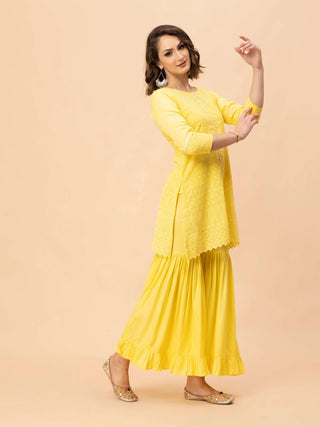 LEMON YELLOW CHIKAN CO-ORD SET