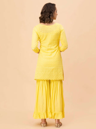LEMON YELLOW CHIKAN CO-ORD SET
