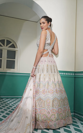 Light Pink Georgette Dress with Embroidered Yoke and Flair