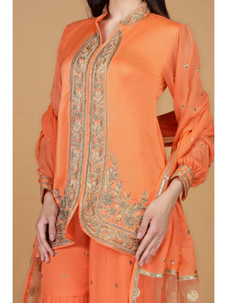 Floral Embroidered Empire Aari Work Kurti with Sharara & With Dupatta