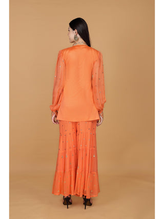 Floral Embroidered Empire Aari Work Kurti with Sharara & With Dupatta