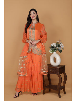 Floral Embroidered Empire Aari Work Kurti with Sharara & With Dupatta