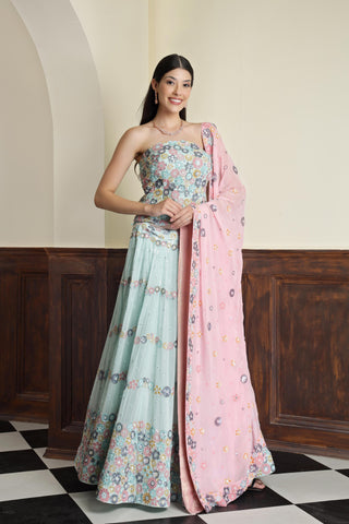 Embroidered Sequnnied Georgette Ready to Wear Lehenga & Blouse With Dupatta