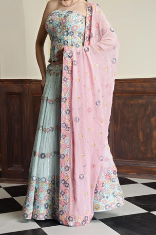 Embroidered Sequnnied Georgette Ready to Wear Lehenga & Blouse With Dupatta