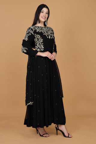 Women Ethnic Embroidered Round Neck Georgette Ethnic Dress