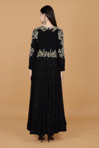 Women Ethnic Embroidered Round Neck Georgette Ethnic Dress