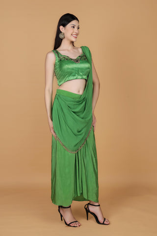 Beads & Stones Embroidered Border Pure Crepe Dhoti Saree