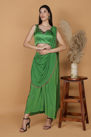Beads & Stones Embroidered Border Pure Crepe Dhoti Saree