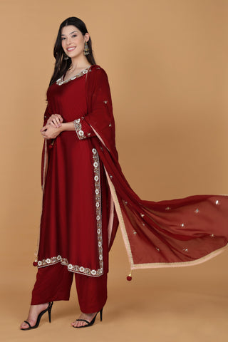 Ethnic Motifs Embroidered V Neck Kurta With Palazzos & Dupatta