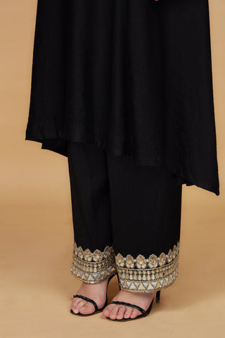 Floral Yoke Design Mirror Work Cotton Silk A-Line Kurta With Palazzos & Dupatta