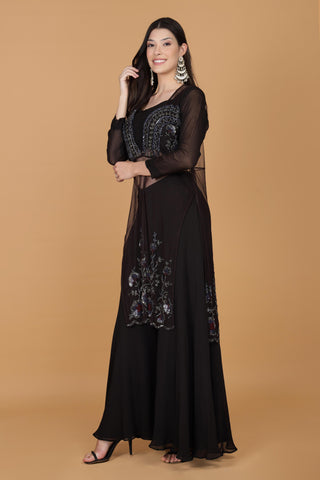 Women Embroidered Regular Sequinned Kurta with Sharara