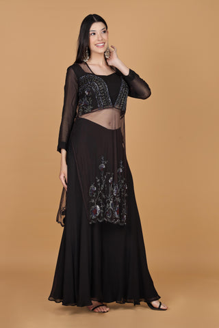 Women Embroidered Regular Sequinned Kurta with Sharara