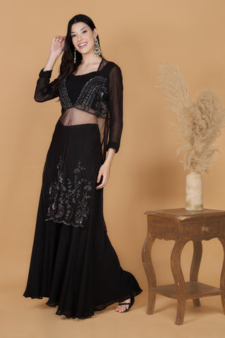 Women Embroidered Regular Sequinned Kurta with Sharara