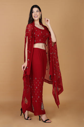 Embroidered Shoulder Straps Sleeveless Top With Palazzos Co-Ords