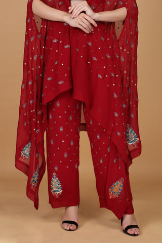 Embroidered Shoulder Straps Sleeveless Top With Palazzos Co-Ords