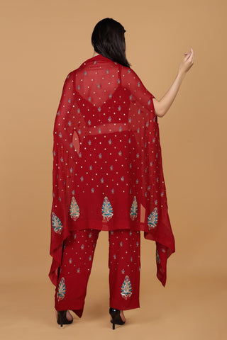 Embroidered Shoulder Straps Sleeveless Top With Palazzos Co-Ords