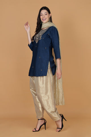 Yoke Design Stones & Beads Work Kurta With Salwar & Dupatta