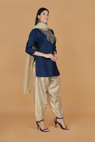 Yoke Design Stones & Beads Work Kurta With Salwar & Dupatta