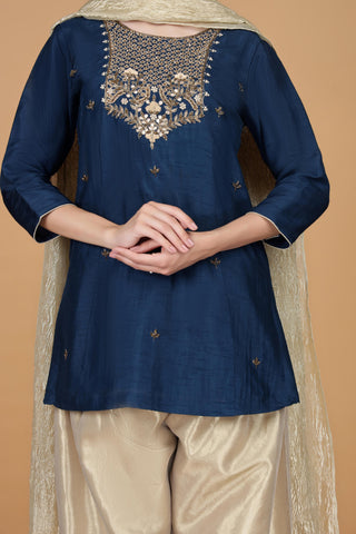 Yoke Design Stones & Beads Work Kurta With Salwar & Dupatta