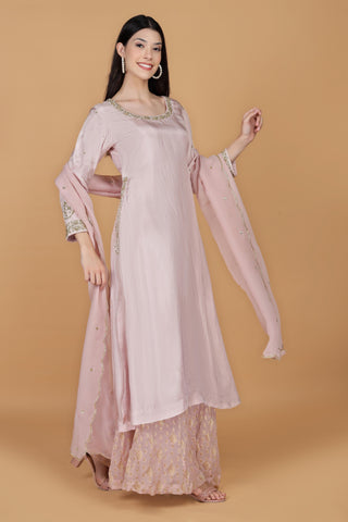 Women Ethnic Motifs Embroidered Silk Kurta with Palazzo & Dupatta