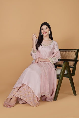 Women Ethnic Motifs Embroidered Silk Kurta with Palazzo & Dupatta