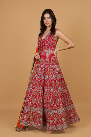 Women Sequined Embroidered Georgette Maxi Gown Ethnic Dresses With Dupatta