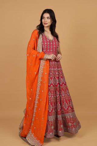 Women Sequined Embroidered Georgette Maxi Gown Ethnic Dresses With Dupatta