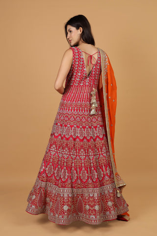 Women Sequined Embroidered Georgette Maxi Gown Ethnic Dresses With Dupatta