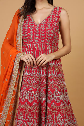 Women Sequined Embroidered Georgette Maxi Gown Ethnic Dresses With Dupatta