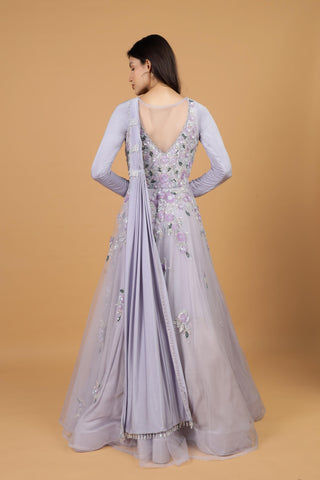 Women Floral Embroidered Net Fit & Flare Maxi Dress