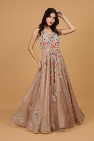 Women Floral Embroidered Maxi Ethnic Dress