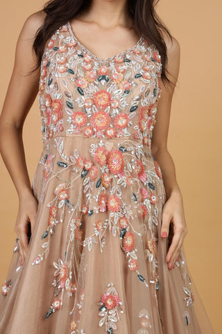 Women Floral Embroidered Maxi Ethnic Dress