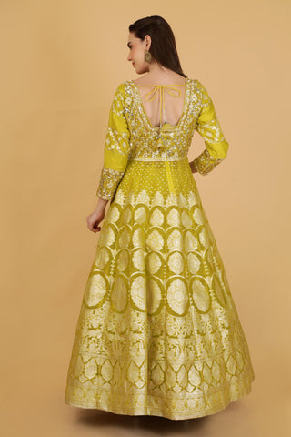 Women Yellow Color Anarkali Gown with Dupatta