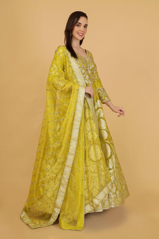 Women Yellow Color Anarkali Gown with Dupatta