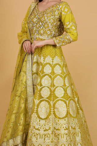 Women Yellow Color Anarkali Gown with Dupatta